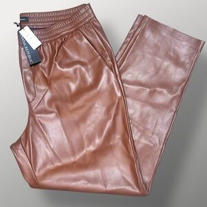 NWT Banana Republic Vegan Faux Leather Pants Dark Almond Straight Leg L Tall